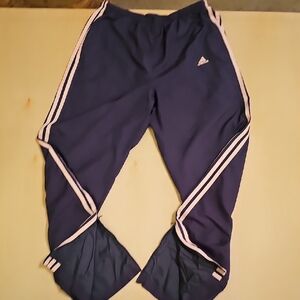 Adidas Womens Black Windpants with Pink Stripes And Zippered Legs